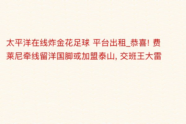 太平洋在线炸金花足球 平台出租_恭喜! 费莱尼牵线留洋国脚或加盟泰山, 交班王大雷