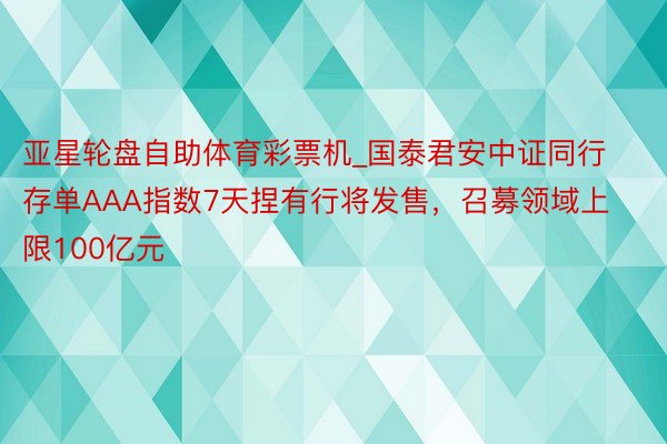 亚星轮盘自助体育彩票机_国泰君安中证同行存单AAA指数7天捏有行将发售，召募领域上限100亿元