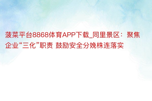 菠菜平台8868体育APP下载_同里景区：聚焦企业“三化”职责 鼓励安全分娩株连落实